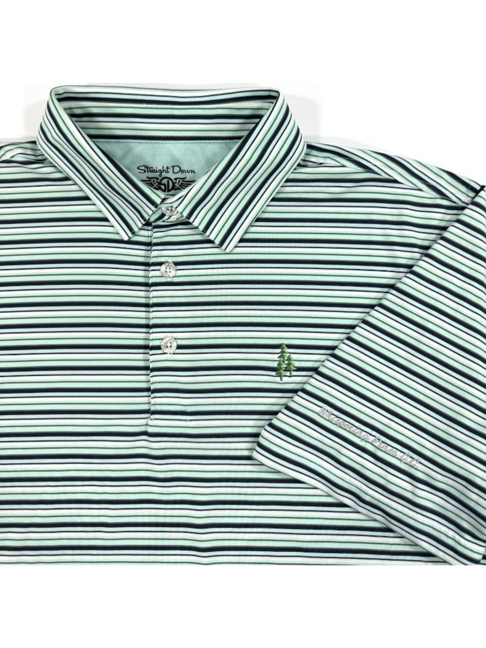 Straight Down Mens Polo Shirt Whispering Pines Golf Club Sz XL Navy Green Stripe